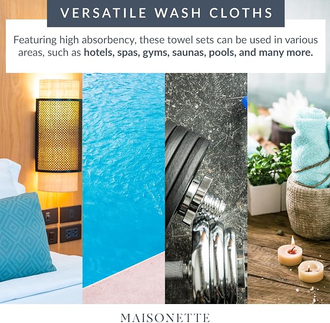 Maisonette Loft Egyptian Cotton Turkish Hand Towels - Soft, Absorbent Washcloths for Face - Ideal Quick Dry Small Towel Wash Cloth Set for Bathroom - (13" x 13", 6 Pack) - Turquoise