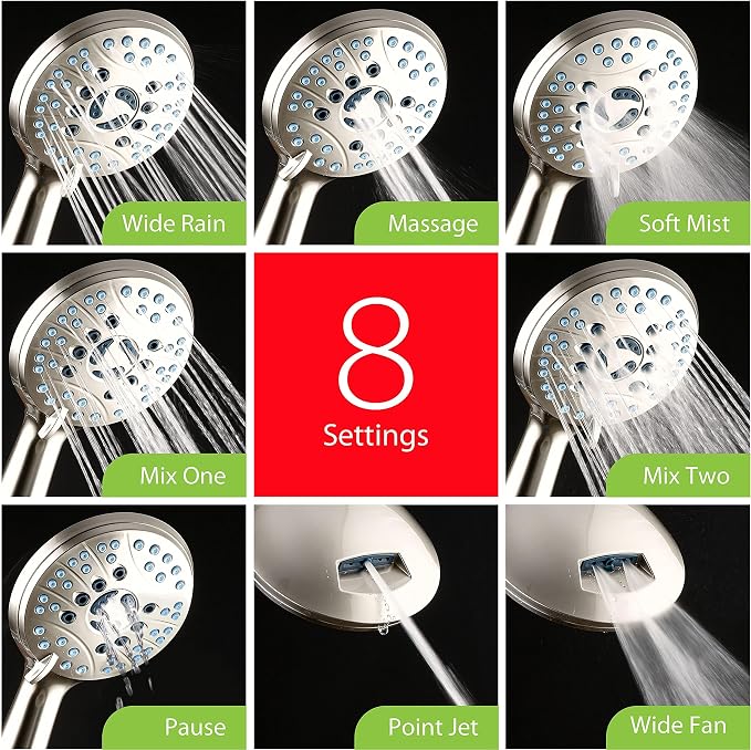 Hotel Spa AquaCare for California As-Seen-On-TV High Pressure Handheld Rain 50-mode 3-way Shower Head Combo, Anti-clog Jets, 2-mode Tub & Pet Power Wash, Wall Bracket, 6 ft. Stainless Steel Hose