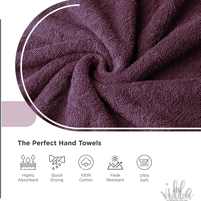 12-Piece 100% Cotton Towel Set, 4 Bath Towels, 4 Hand Towels, 4 Wash Cloth, Quick-Dry, Burgandy
