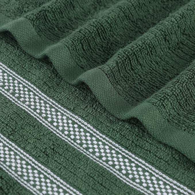 Superior Cotton 9-Piece Towel Set, Zero Twist, Ribbed Geometric, Bathroom Essentials, Shower, Spa, Luxury Plush Soft Absorbent Towels, Includes 3 Bath, 3 Hand, 3 Washcloth/Face Towels, Forest Green