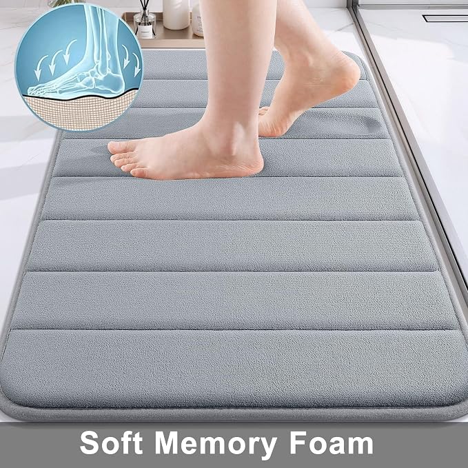 Buganda Memory Foam Bath Mat, 47" x 24", Ultra Soft Bathroom Rugs, Water Absorbent and Machine Washable Bath Rug Runner for Bathroom, Shower, and Tub, Medium Grey
