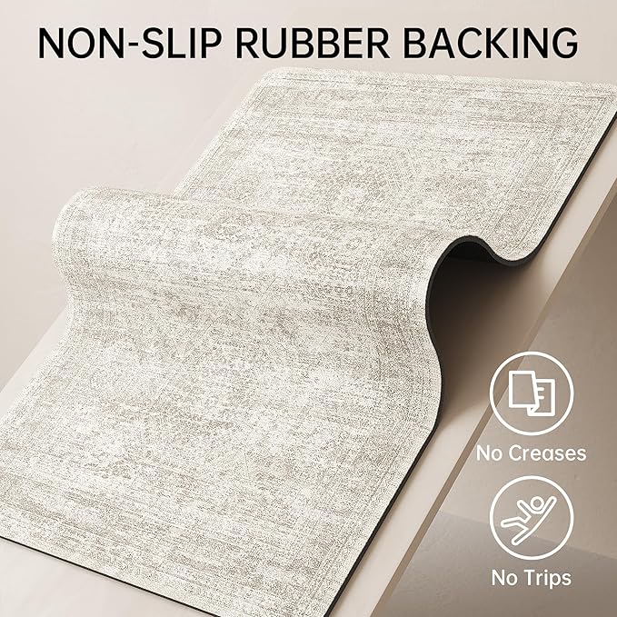 Mecko Bath Mat, Ultra Absorbent Quick Dry Bathroom Floor Mats-Rubber Non-Slip Thin Bathroom Rug Fit Under Door, Faux Suede Surface Shower Rug for Bathtub, Sink, Shower Room(Beige/Brown,20"x32")