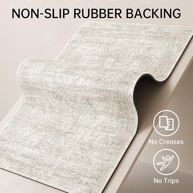 Mecko Bath Mat, Ultra Absorbent Quick Dry Bathroom Floor Mats-Rubber Non-Slip Thin Bathroom Rug Fit Under Door, Faux Suede Surface Shower Rug for Bathtub, Sink, Shower Room(Beige/Brown,16"x24")