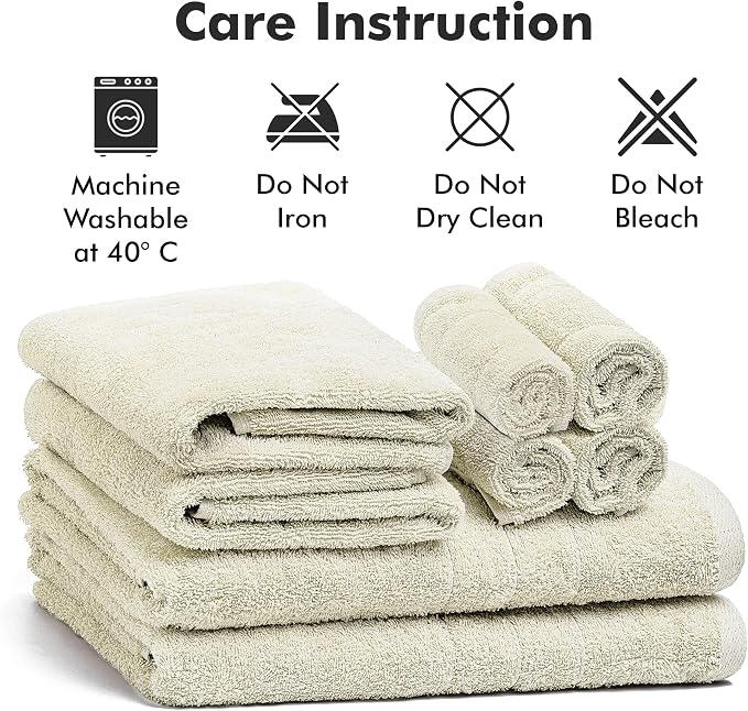 Bath Towels Set of 8 – 100% Ring Spun Cotton (Ivory) Bathroom Towel Set Bale Includes 2 Bath, 2 Hand, 4 Face Towels – 550 GSM Soft, Absorbent & Quick Dry Towel for Bathroom, Spa, Kitchen, Hotel Use