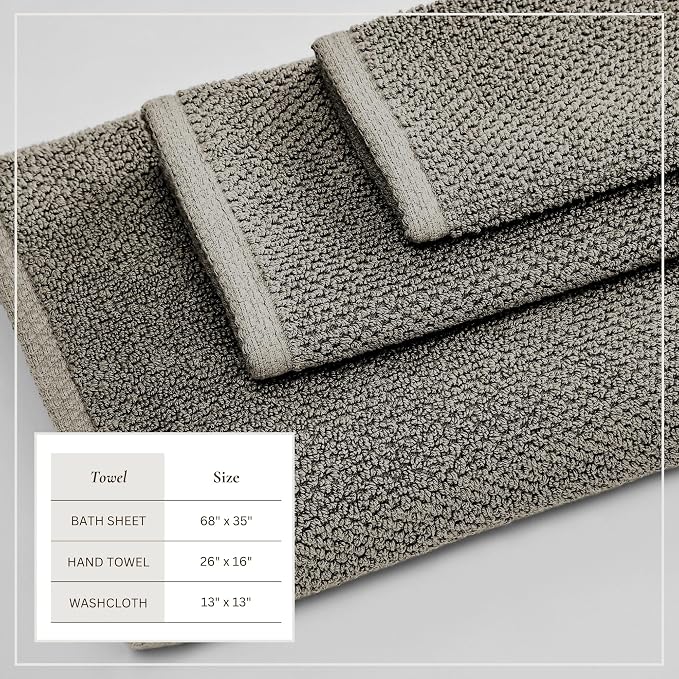 Great Bay Home 100% Cotton 6 Piece Bath Sheet Set - Absorbent, Quick-Drying, Durable Bath Towels for Bathroom Decor - Low-Twist, Two-Ply Fibers (Dark Grey)