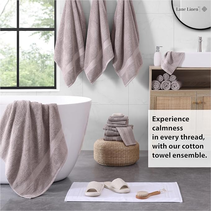 LANE LINEN 100% Ringspun Cotton Bath Towel Set - 18 Piece - Very Soft, Quick Drying & Highly Absorbent - 4 Bath, 8 Wash Cloth, 6 Hand Towels - Ideal for Guests & Perfect for Your Bathroom - Platinum