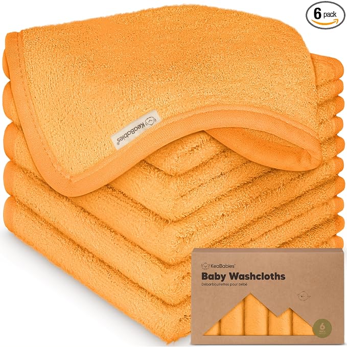 6-Pack Baby Washcloths, Soft Absorbent Washcloths for Face, Body (Carrot) | Viscose from Bamboo Washcloths, Baby Towels, Newborn, Kids, Toddlers, Infant, Gentle on Sensitive Skin, 10x10, Reusable