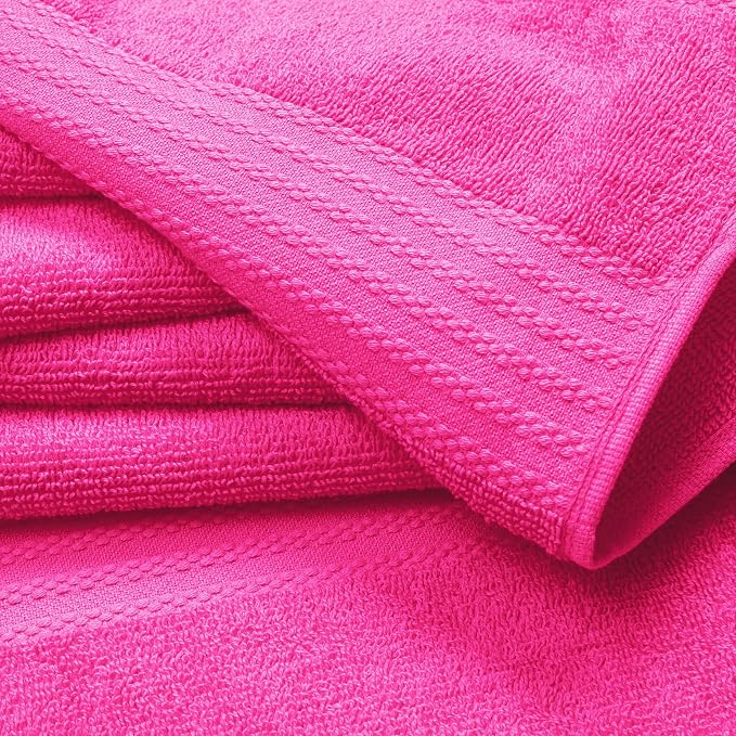 GLAMBURG Ultra Soft 8-Piece Towel Set - 100% Pure Ringspun Cotton, Contains 2 Oversized Bath Towels 27x54, 2 Hand Towels 16x28, 4 Wash Cloths 13x13 - Ideal for Everyday use, Hotel & Spa - Hot Pink