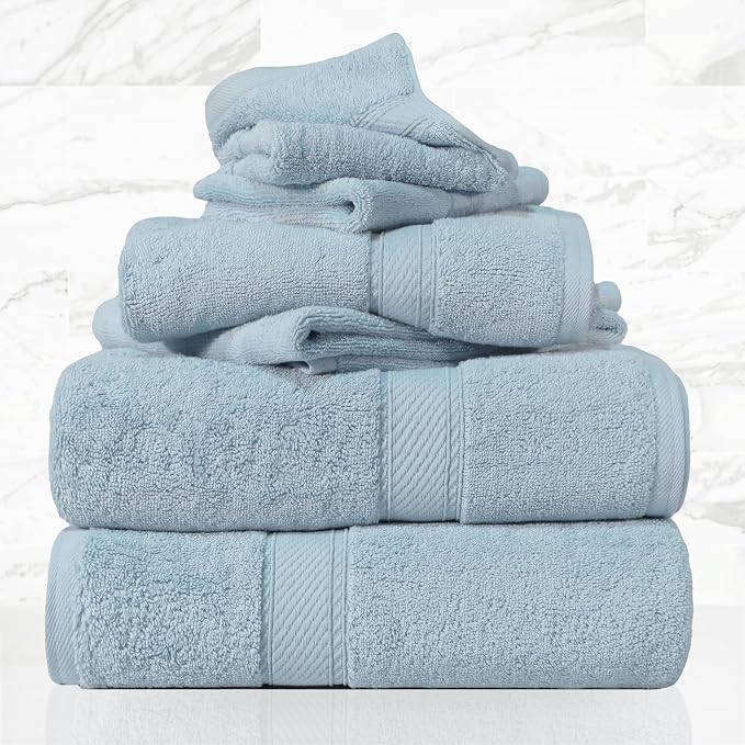 SUPERIOR Egyptian Cotton Ultra Plush & Absorbent, 6 Piece Set, Light Blue | Quick Dry, Soft Luxury Towel Set, Bath Essentials, Guest Bath, Spa, 2 Bath, 2 Hand, 2 Face Towels, Madeline Towels