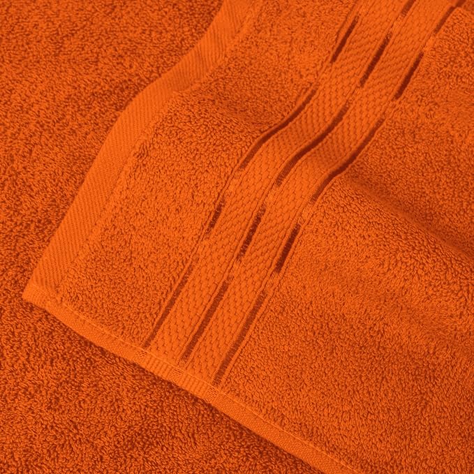Elegant Comfort Three Line Popcorn Towel Set for Bathroom 16 x 28 inches, Premium Hotel Quality 4-PACK Hand Towels, 100% Turkish Cotton, Soft and Durable,Quick Dry and Highly Absorbent, Vibrant Orange