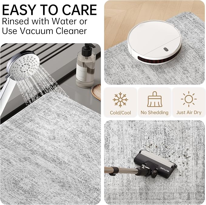 Mecko Bath Mat, Ultra Absorbent Quick Dry Bathroom Floor Mats-Rubber Non-Slip Thin Bathroom Rug Fit Under Door, Faux Suede Surface Shower Rug for Bathtub, Sink, Shower Room(Grey/Cream,20"x32")