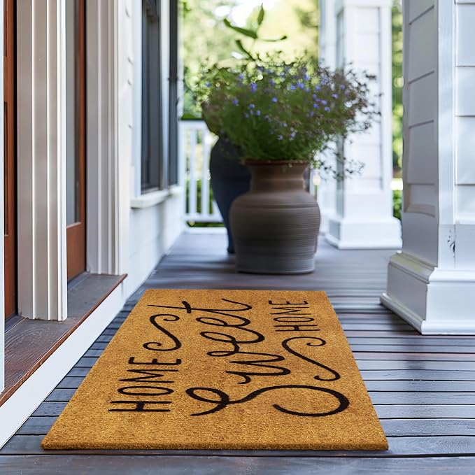 Croft&Cane Home Sweet Home Doormat – Extra Wide 17x39 Non Slip Natural Coco Coir Door Mat – Dirt Trapping Indoor Outdoor Large Entryway Rug for Wide Doorways Patio Porch High Traffic Areas