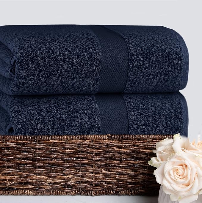 COTTON CRAFT Hotel Spa Luxury Bath Sheet - 2 Pack - Oversized Extra Large 40 x 80 - Heavyweight 700 GSM 2 Ply Ringspun Cotton - Soft Absorbent Everyday Use Home Bath Easy Care Towel Set - Navy