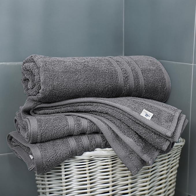 Tens Towels Pack of 4 Soft Bath Towels, 100% Cotton, 27 x 54 Inches, Lightweight & Quick-Dry, Ideal for Daily Bathroom Use, Practical & Comfortable, Dark Grey