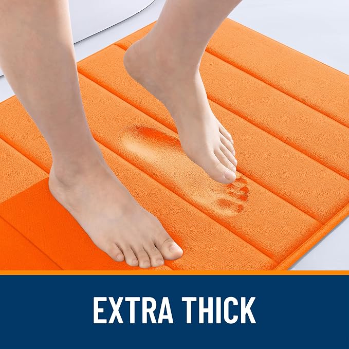 OLANLY Memory Foam Long Bathroom Rugs Runner 59x20, Super Soft Absorbent Bath Mat, Quick Dry, Machine Washable Shower Floor Rugs, Bathmat Carpet, Bathroom Home Decor Accessories, Orange