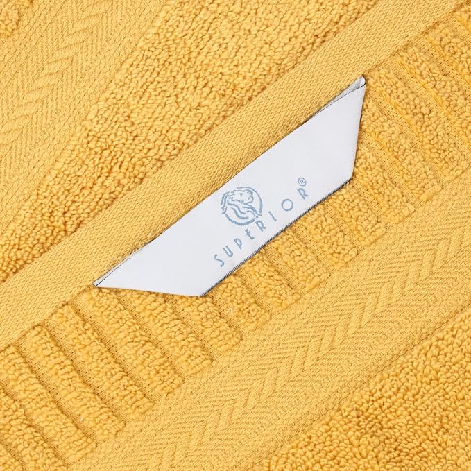 Superior Venice Zero Twist Cotton Medium Weight Small Towels, for Kitchen, Bathroom, Shower, Spa, Plush Essentials, Ribbed Textured Border, Face Towels Washcloths, Set of 12, Gold