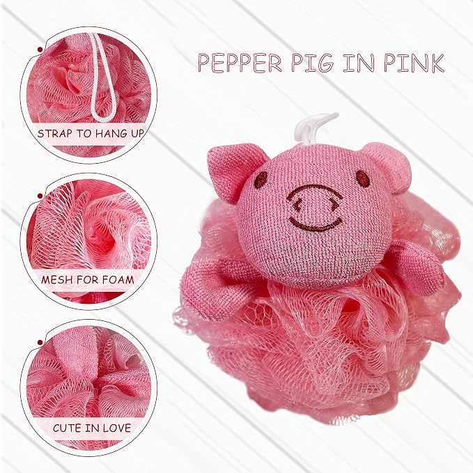 (4 Pack) Lovely Animal Design Kids Exfoliating Bath Scrubber Body Scrubber Shower Ball for Baby Toddler Kids Gentle Exfoliating Bath Sponge Loofah Pouf in Colorful Design (Joyful TERRICOLE)