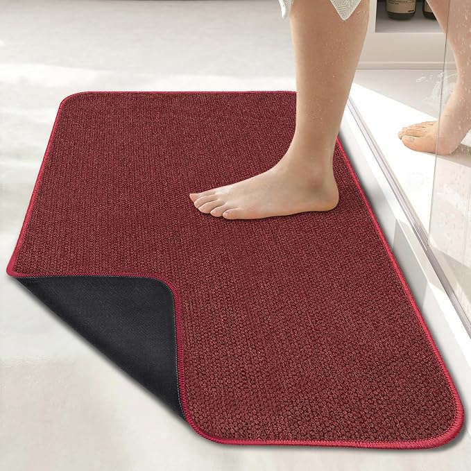 Bosap Bath Mat,Ultra Thin Bathroom Runner Rugs,Large Bath Mats for Bathroom,Quick Dry,Non-Slip,Machine Washable,Low Pile,Bath Rug,Shower Outside,Sink,Home Decor Accessories.Red,3'x6'(36x72inch)