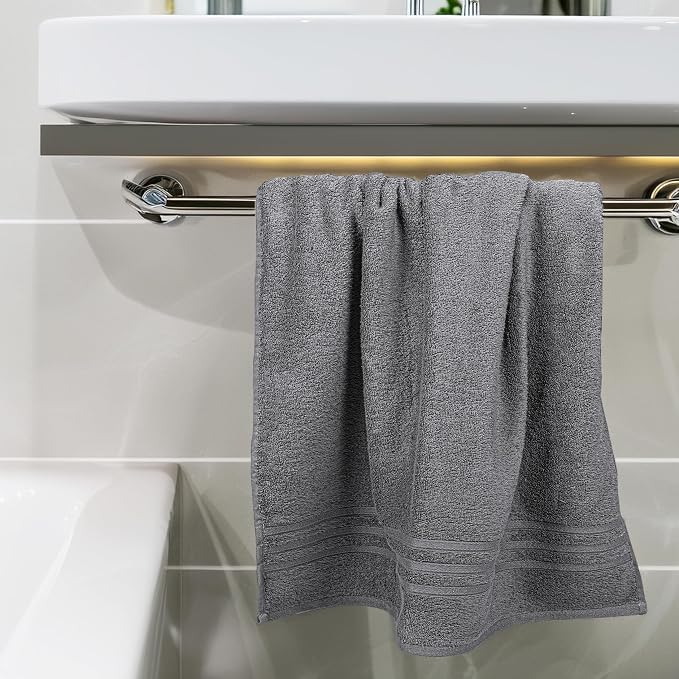 Tens Towels Pack of 4 Soft Bath Towels, 100% Cotton, 27 x 54 Inches, Lightweight & Quick-Dry, Ideal for Daily Bathroom Use, Practical & Comfortable, Dark Grey