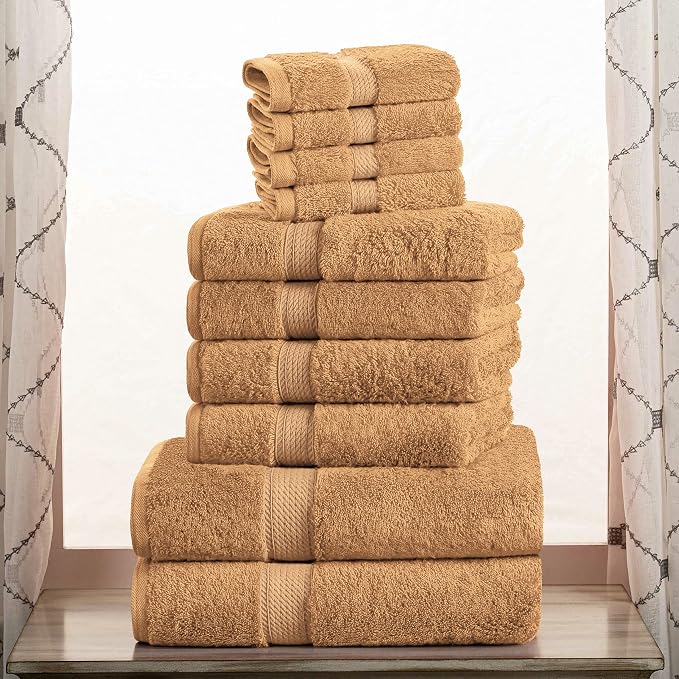 SUPERIOR Egyptian Cotton Ultra Plush & Absorbent, 10 Piece Set, Rust | Quick Dry, Soft Luxury Towel Set, Bath Essentials, Guest Bath, Spa, 2 Bath, 4 Hand, 4 Face Towels, Madeline Towels