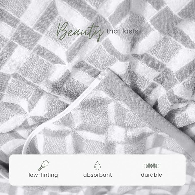 Martex Restore Geo Bath Towel – Soft, Absorbent, Moisture-Wicking and Quick to Dry – Lightweight for Everyday Use – Comfortable Feel with Convenient Loop for Hanging – 30" x 56" – Gray