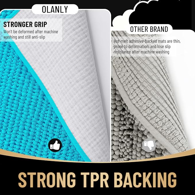 OLANLY Thick Bathroom Rugs 36x24, Extra Soft Absorbent Chenille Bath Rugs, Rubber Backing, Machine Wash Dry, Bath Mats for Bathroom Floor, Tub and Shower, Home Decor Accessories, Aqua Sky