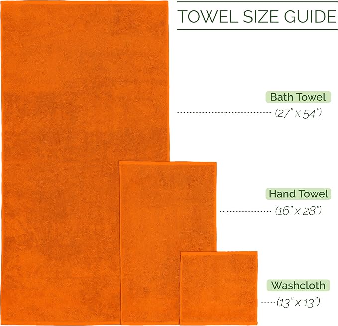 Elegant Comfort Luxury 6-Piece Towel Set, Premium Soft 100% Turkish Cotton, Three Line Popcorn Design 2 Bath Towels, 2 Hand Towels and 2 Washcloths Towel Set-Quick-Drying and Absorbent, Vibrant Orange