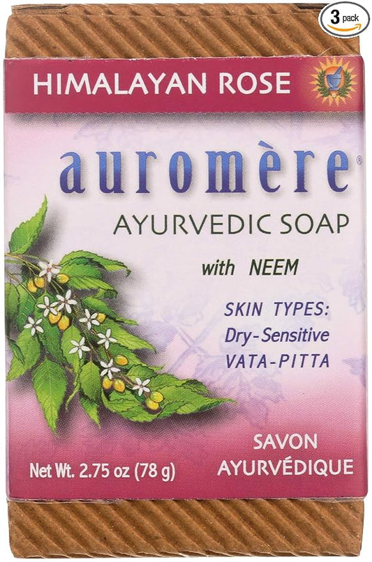 Auromere Ayurvedic Bar Soap, Himalayan Rose - Eco Friendly, Handmade, Vegan, Cruelty Free, Natural, Non GMO (2.75 oz), 3 pack