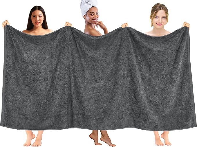 DAN RIVER Pack of 1 Jumbo Bath Sheet 40x80 Inches, Extra Large Gray Bath Towels Oversized, Absorbent Cotton Towels for Bathroom