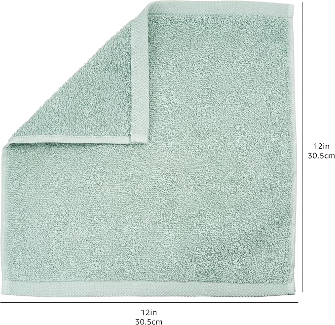 Amazon Basics Highly Absorbent, Soft & Durable 100% Cotton Washcloths for Bathroom, Body and Face, Lightweight, Fast Drying, 12 x 12 inches, Seafoam Green, Ice Blue, White, (Pack of 144)
