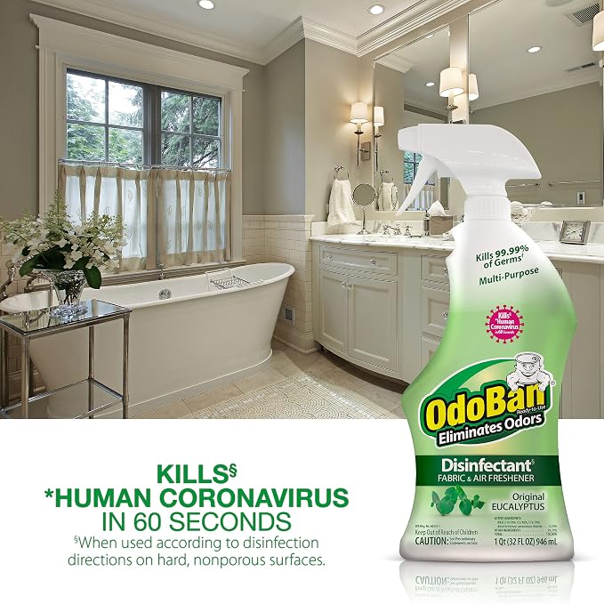 OdoBan Ready-to-Use Disinfectant and Odor Eliminator, Set of 4 Spray Bottles, 32 Ounces Each, Original Eucalyptus Scent