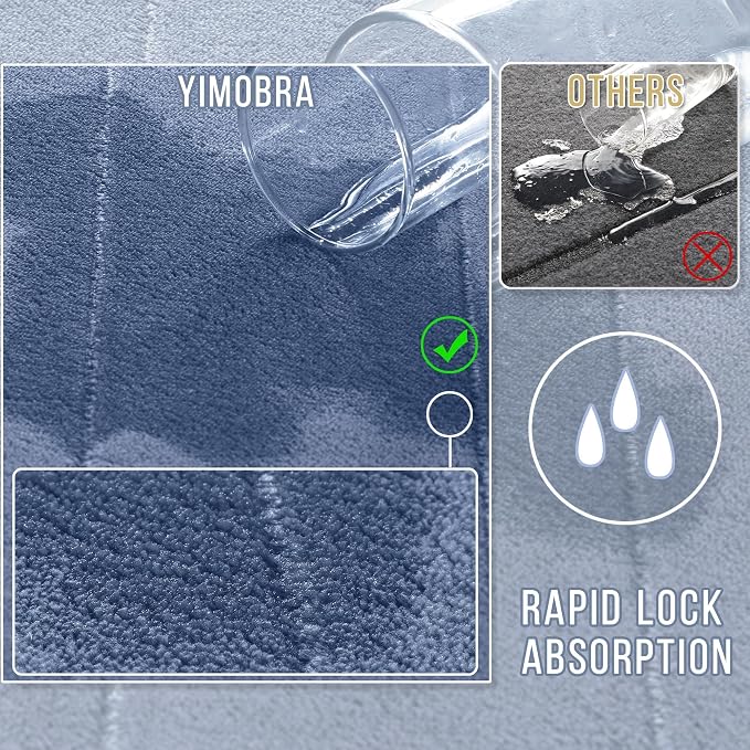 Yimobra Memory Foam Bath Mat Set 2 Piece - Super Soft Absorbent Quick Dry Bathroom Toilet Rugs, Machine Washable Non Slip Floor Carpet for Tub Shower & Single Sink (31.5x20 & 24x20, Denim Blue)