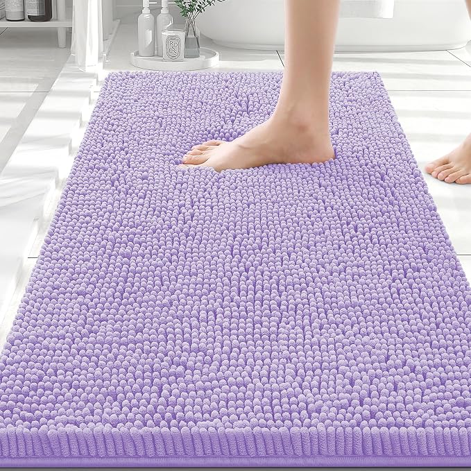 Smiry Luxury Chenille Bathroom Rugs 30x20, Extra Soft and Absorbent Shaggy Bath Mat, Machine Washable, Non-Slip Plush Carpet Runner for Tub, Shower, and Floor, Home Decor Accessories, Purple