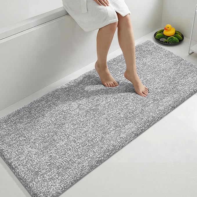Yimobra Cushioned Anti-Fatigue Long Bathroom Runner Rug, Non Slip Washable Bath Mat, Dense Soft for Double Sink Vanity, Tired Feet Comfort, Absorbent, 60" X 24" (5.0' × 2.0'), Grey and White