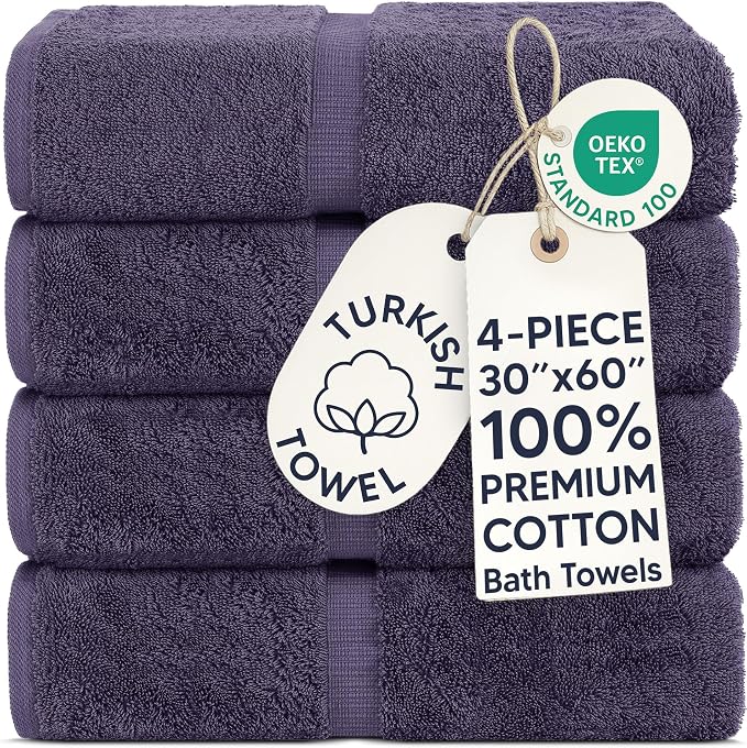 Chakir Turkish Linens 2 Piece Large Bath Towels, 100% Cotton Turkish Towels for Bathroom, Luxury Soft Absorbent Bath Towels, 30 x 60 Inches, Plum