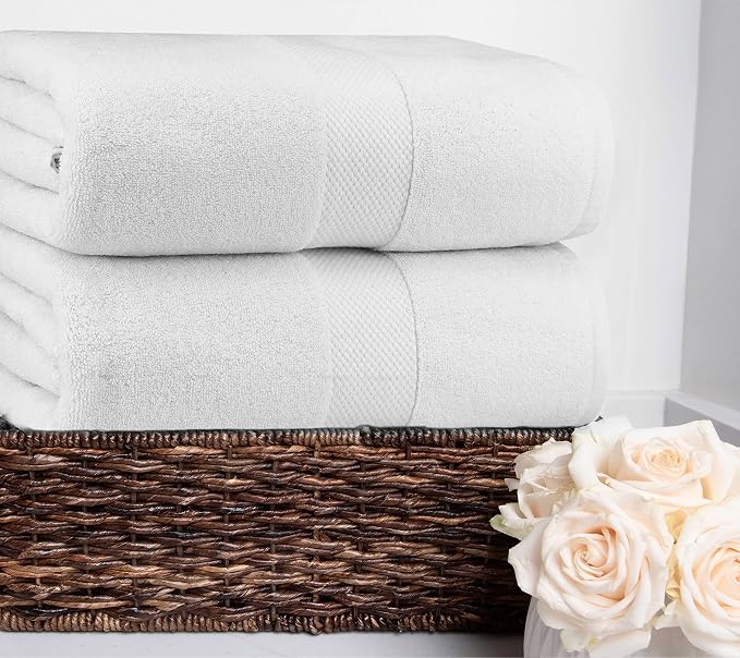 COTTON CRAFT Hotel Spa Luxury Bath Sheet - 2 Pack - Oversized Extra Large 40 x 80 - Heavyweight 700 GSM 2 Ply Ringspun Cotton - Soft Absorbent Everyday Use Home Bath Easy Care Towel Set - White