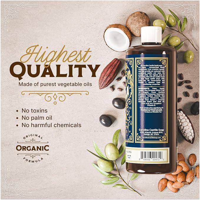 Castile Liquid Body Wash for Sensitive Skin – Natural Shampoo for Men with Olive Oil, Cocoa Butter & Coconut Oil – Tobacco Vanilla by Carolina Castile (Tobacco Vanilla, 1 Gallon)
