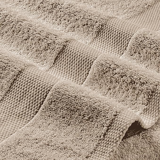 White Classic Taupe Bath Towel Set of 6-100% Cotton Highly Absorbent Towels for Bathroom, 2 Luxury Bath Towels 650GSM, 2 Hand Towels, 2 Washcloths