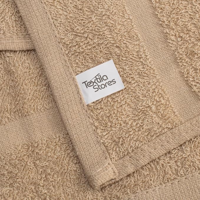 Basic Hand Towels 16x26 Inches – Pack of 12 – Beige Color – Soft and Absorbent Multipurpose Cotton Towels for Bathroom, Spa, Gym, Salon, Hotel, and Everyday Use