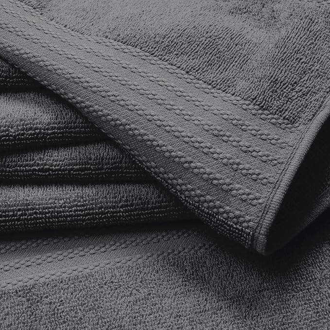 GLAMBURG Premium Cotton 4 Pack Bath Towel Set - 100% Pure Cotton - 4 Bath Towels 27x54 - Ideal for Everyday use - Ultra Soft & Highly Absorbent - Charcoal