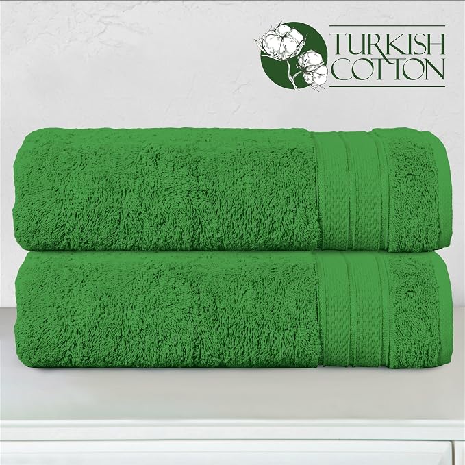 Elegant Comfort Three Line Popcorn Towel Set for Bathroom 27 x 54 inches, Premium Hotel Quality 2-PACK Bath Towels, 100% Turkish Cotton, Soft and Durable, Quick Dry and Highly Absorbent, Emerald Green