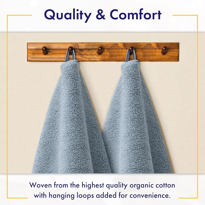 Alusa Home 100% Organic Zero-Twist Cotton Towels - GOTS Certified Luxury Bath Towels - Ultra Soft & Plush 700GSM Long-Staple Cotton - 6 Piece Towel Set (Chambray)