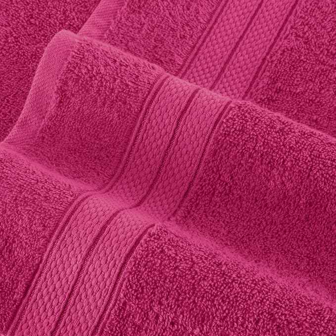 Elegant Comfort Luxury 6-Piece Towel Set, Premium Soft 100% Turkish Cotton, Three Line Popcorn Design 2 Bath Towels, 2 Hand Towels and 2 Washcloths Towel Set - Quick-Drying and Absorbent, Hot Pink