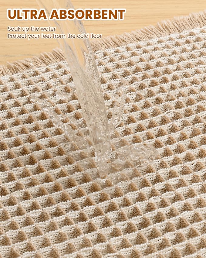 Smiry Waffle Bath Mat 36x24, Extra Soft Absorbent Bathroom Rugs, Non Slip Machine Washable Quick Dry Bath Rugs for Bathroom Floor, Tub, Shower, Home Decor Accessories, Brown & Cream