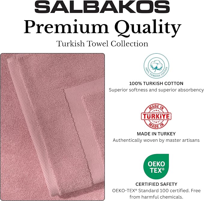 SALBAKOS 100% Turkish Cotton Bath Mat Set 2-Piece - 20x34 inch, Hotel & Spa Collection, Soft, Absorbent, Long Lasting, Durable Bathroom Rugs | Made in Turkey (Rose, 2 Bath Mats)