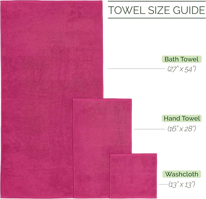 Elegant Comfort Luxury 6-Piece Towel Set, Premium Soft 100% Turkish Cotton, Three Line Popcorn Design 2 Bath Towels, 2 Hand Towels and 2 Washcloths Towel Set - Quick-Drying and Absorbent, Hot Pink