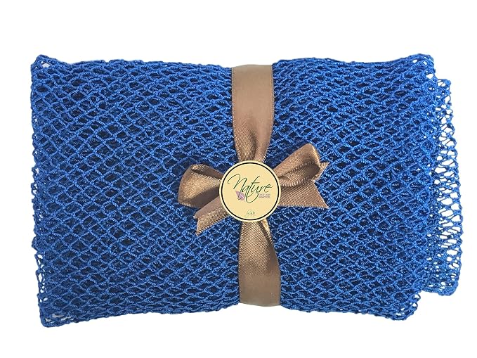 Net Bath Sponge, Customized N1 Weave, NKN Naturals, Long, Skin Exfoliation, African, Ghana, Porous, Stretches Horizontally to Approximately 49" (Shade of Blue)