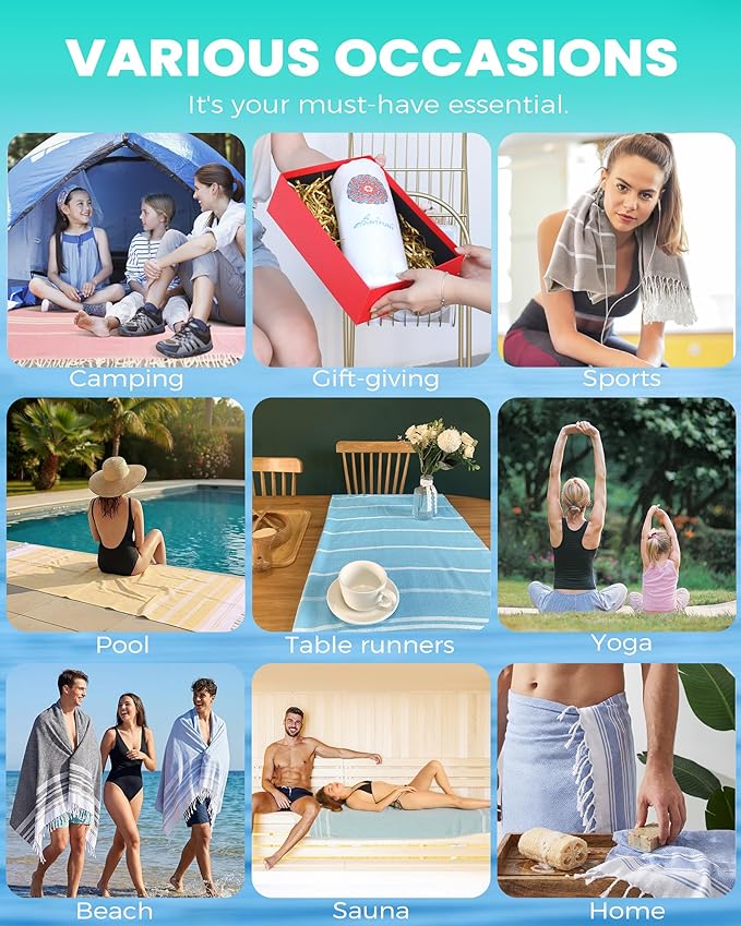 Antfuny Turkish Beach Towels Vacation Essentials Quick Dry Sand Free Oversized Bath Pool Swim Towel Extra Large XL Big Adult Travel Cruise Accessories Must Haves Clearance Stuff Necessities Gray