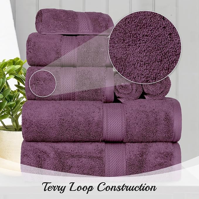 Superior Egyptian Cotton Plush & Absorbent, Bath Towel Set of 4, Plum | Quick Dry, Soft Luxury Towel Set, Bath Essentials for Bathroom, Guest Bath, Spa, 4 Piece Bath, Madeline Towels