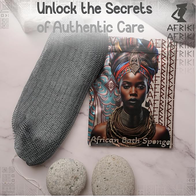 African Net Sponge, Premium Authentic Exfoliating Body Scrubber, Extra Long Stretch Bath Sponge for Shower, Deep Exfoliating Washcloth for Smooth Skin, 1 Pack (Slate)